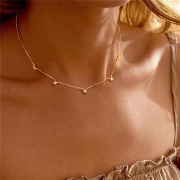 Cubic Zirconia Necklace | Dainty Pendant with Sparkling Charm - Picture 3 of 5